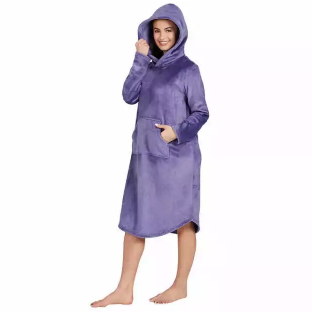 32° HEAT Plush Hooded Lounger Hoodie Dress S/M Purple Soft Cozy Wear